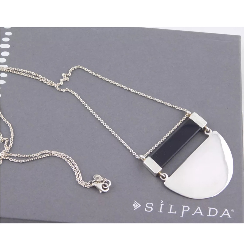Silpada Vintage Sterling Silver Onyx Large Half Moon Pendant Necklace. - Picture 10 of 10